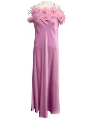 ANTONELLI FIRENZE PINK LIGORIO FEATHER TRIM MIDI DRESS